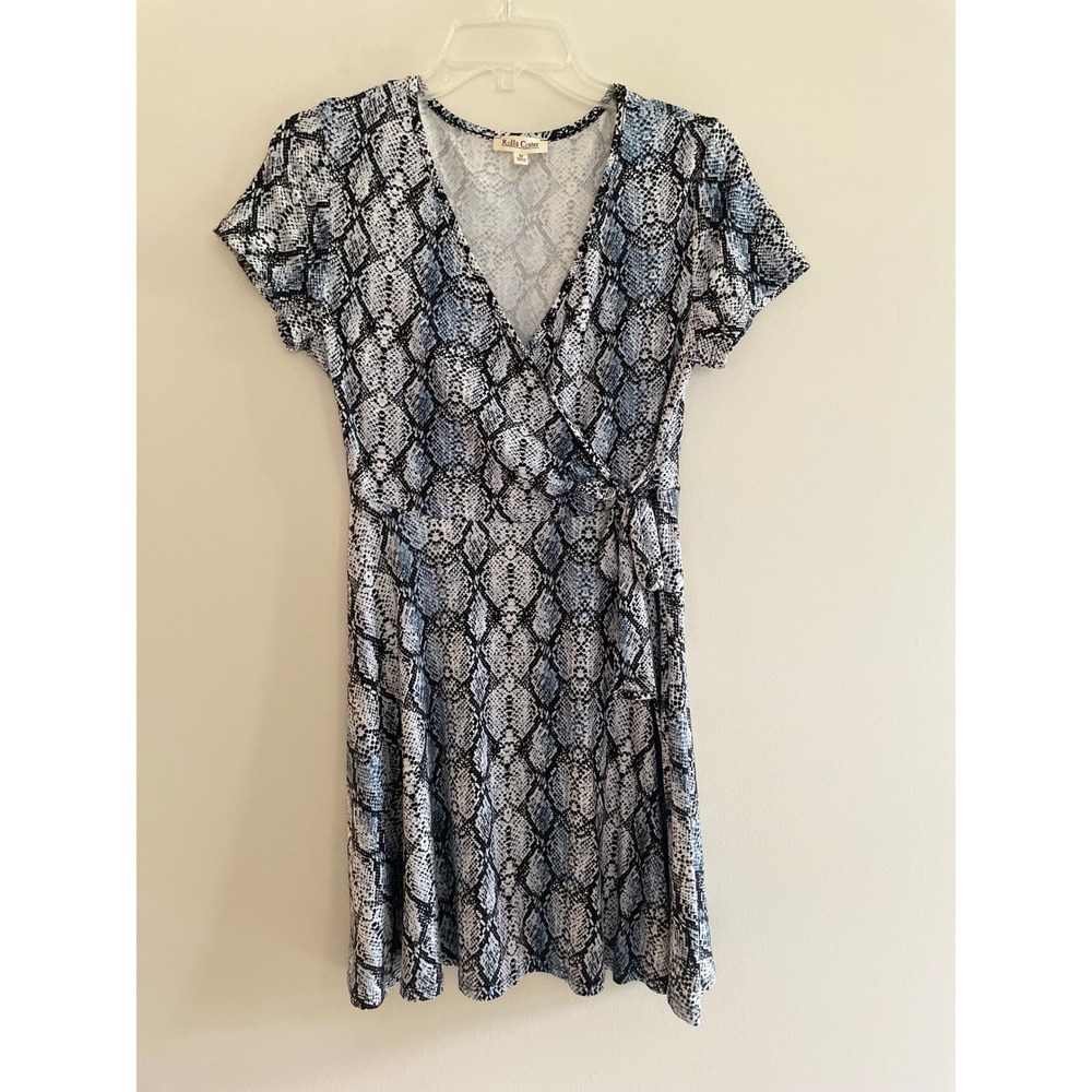 Rolla Coster Blue Snakeskin Print Short Sleeve Faux Wrap Dress Medium